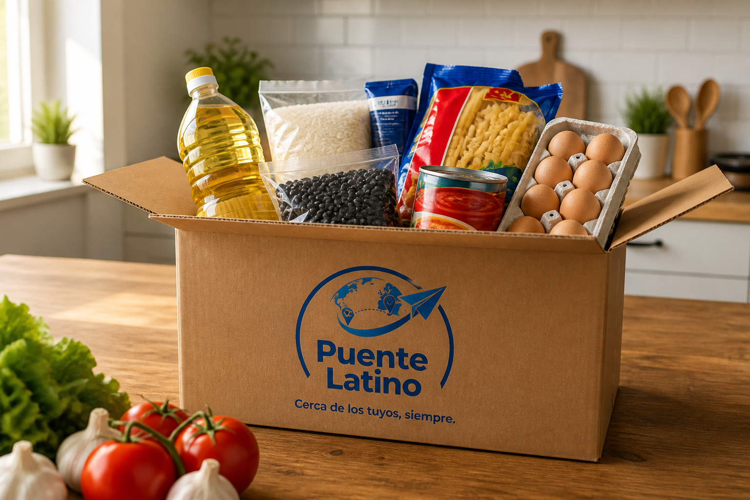 Caja de alimentos TEL PUENTE LATINO lista para enviar a Cuba